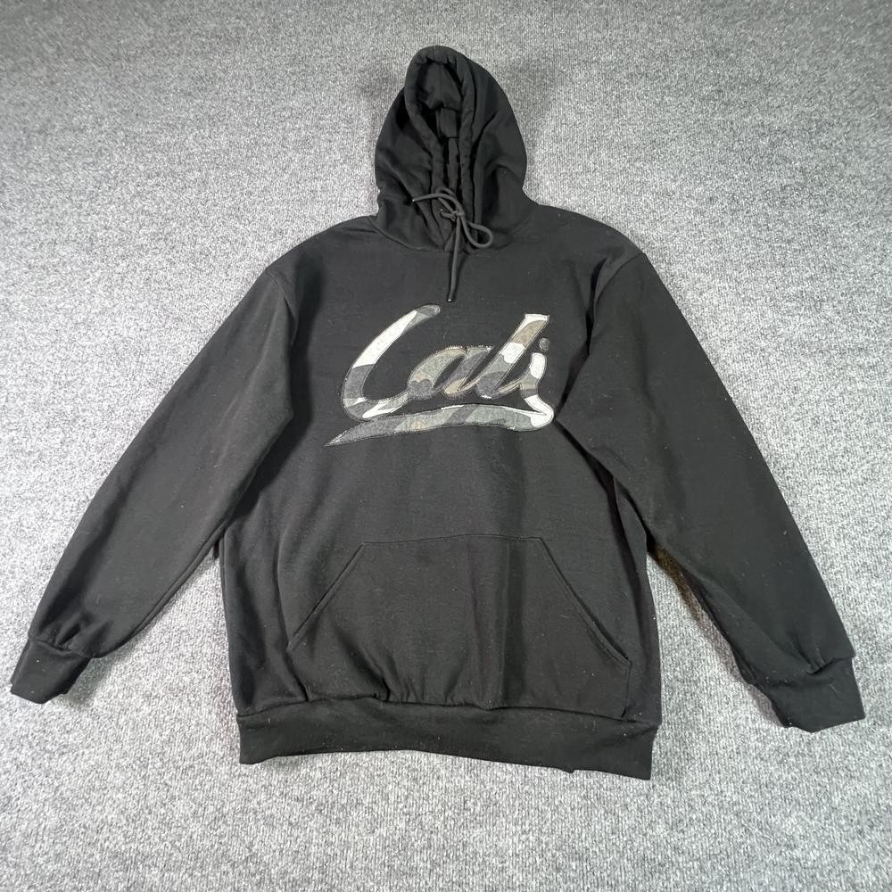 Original Deluxe Mens Black Fleece Lined Cali Logo Performance Hoodie L
